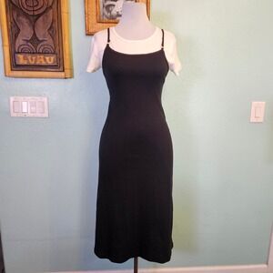 Marnie West Black Lace Up‎ Back Ribbed Midi Dress M Y2K Grunge Bodycon Stretch
